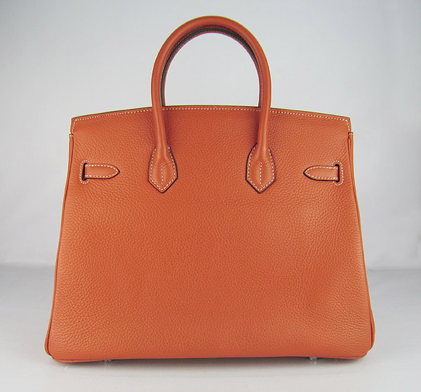 High Quality Fake Hermes 35CM Embossed Veins Leather Bag Orange 6089 - Click Image to Close